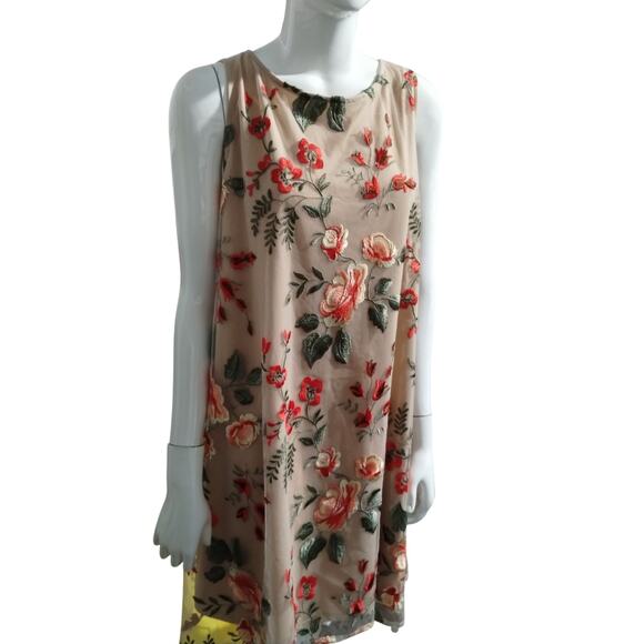 Beige by eci Embroidered Floral Women's size XL Mesh Colorful Fairy Mini Dress - Picture 2 of 10
